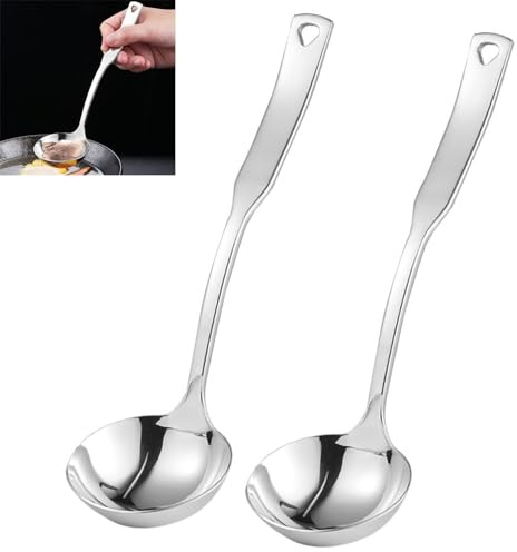 ZDFQly Small Ladle Gravy Ladle 304 Stainless Steel Sauce Soup Spoon for Gravies and Sauces or Salad Dressing, Silver (2 Pieces)
