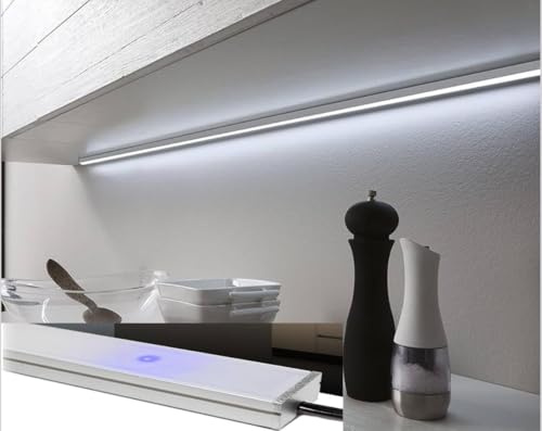 Teramo led Barra Led Sottopensile Su Misura Luce A Scelta Interruttore TOUCH Profilo PIATTO Made In Italy (90 CM, LUCE CALDA)
