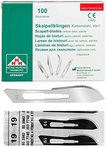 Shehadeh -100 Stück sterile Skalpellklingen Figur 19 für Skalpellhalter Nr. 4 - Extrem scharf