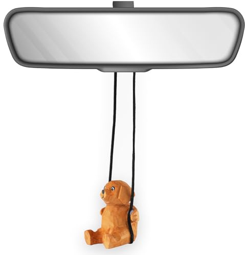 VIPbuy Adorno colgante de coche de madera 100% hecho a mano con diseño de Labrador - Lindo perro tallado y pintado a mano en madera - Figura de Labrador - Espejo de coche - Accesorios para colgar