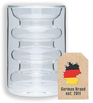 INTIRILIFE vaso termo de doble pared - estilo acanalado - 190 ml de capacidad - taza - efecto flotante, boca soplada aislada para cappuccino latte resistente al calor té café vaso sin asa