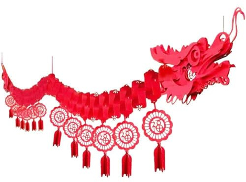 Décorations Suspendues De Guirlande De Dragon Bannière Dragon du Nouvel an avec 12 Porte-Bonheur Décor Suspendu Chinois pour Les Décors De Fête