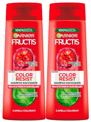 Garnier Fructis Color Resist Shampoo para Cabello Teñido con Extracto de Açaí y Filtro UV Color Brillante Hasta 10 Semanas Champú Nutritivo y Antioxidante - 2 Botellas de 250ml