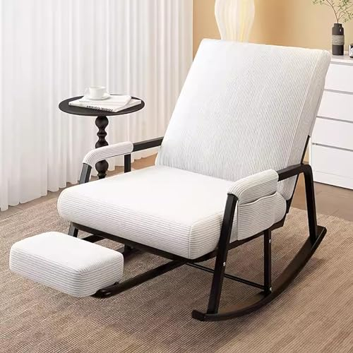 zxhrybh Schaukelstühle, Glider-Schaukelstuhl, Schaukelsessel mit Teleskop-Fußstütze, Bequeme Schwingsessel für Kinderzimmer, Wohnzimmer, Balkon, Terrasse (Color : Off-White, Size : B)