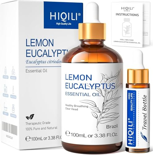 HIQILI Huile Eucalyptus Citron pour Spray, Diffuseur et Aromathérapie | Offre protection extérieure, fraîcheur mentale, relaxation, peau nourrie & DIY polyvalent -100ml / 3.38 fl oz