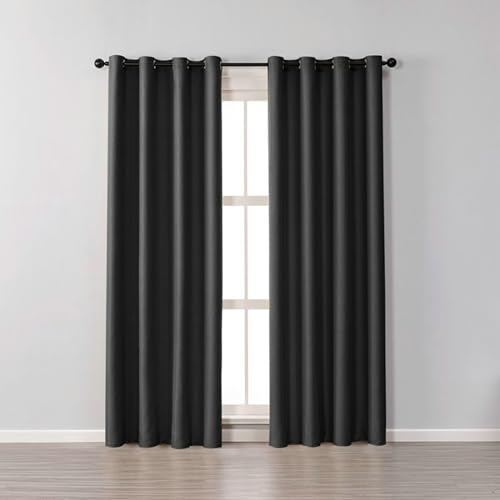 Bishilin Gardinen Blickdicht 2er Set mit Ösen, Vorhänge Verdunkelnd Schwarz Modern Einfarbig Verdunklungsvorhänge Wohnzimmer Jugendzimmer Kinderzimmer 102x183CM