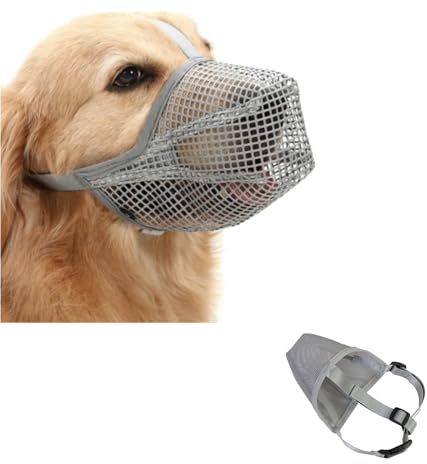 FANGCCC Maulkorb für Hunde, Atmungsaktiver Mesh Maulkorb, Verstellbarer Hundemaulkorb, Verhindert Beißen, Kauen und Bellen (Grau, M)