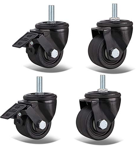 Plateers Schwenkräder Heavy Duty Möbel Doppelrollen Industrie, Ersatzräder für Werkbank, Trolley, Ausgestatteter Schaft M16x25mm, 4 Stück/Bremse+Universal/75mm/3Zoll