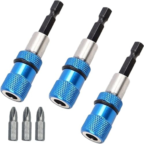 Snowtain 3 Stück Bithalter Magnetisch,1/4'' 65mm Bithalter Magnet mit 3 x PH2 Trockenbauschrauber Bit,Bithalter Sechskantschaft Geeignet für Akkuschrauber und Handbohrmaschinen(Blau).