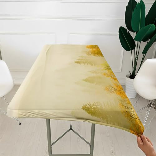 Morbuy Rechteckige Drucken Elastische Tischdecke, Rechteckig Tischdecke mit Gummizug Spanntischdecke Gartentischdecke für Outdoor Picknick Camping Partys (Vegetation 6,4ft=122x76cm)