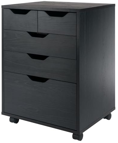 Winsome Halifax Mobile Storage Cabinet with 5 Drawers in Black, Stylish & Functional Home Storage Cabinet for Filing, Kitchen Organization, Moveable Furniture for Office, Dorms, Apartments