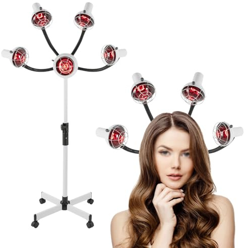 Lámpara de calefacción para el cabello de 5 cabezas procesador de colores de peluquería altura ajustable con ruedas infrarrojo calor lámpara salón calentador de pelo para peluquería