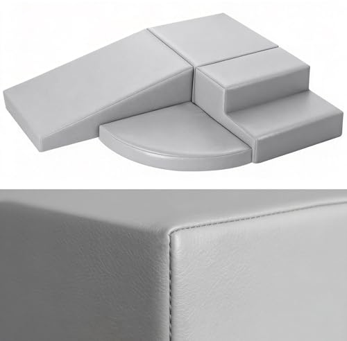 4-Piece PU Leather Baby Foam Climbing Blocks for Toddlers - Soft Play Climbing Toys for Toddlers - Foam Climbing Set for Crawling and Sliding Indoor (Gray)