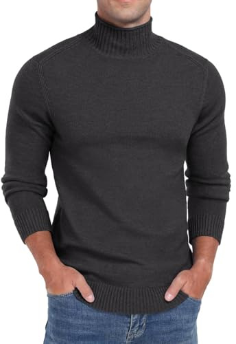 Sailwind Pull en tricot à manches longues pour homme - Col roulé - Couleur unie - Chaud - Pour l'hiver, gris foncé, L