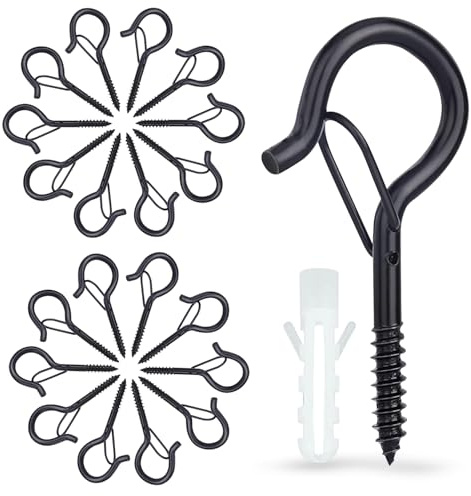 carve ideas 20 Stück Schraubhaken, Mit Sicherungsschraube, Deckenhaken Für Pflanzenkörbe, Vogelhäuser, Windspiele Und Lichter, Wandhaken Für Innen Und Außen Schwarz