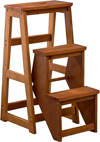 Tabouret d'escalade d'intérieur, escabeau pliant, escabeau polyvalent à 3 marches, escabeaux en bois, tabouret portable, étagère de rangement, échelle intérieure pour adultes, cuisine (bois C (bois