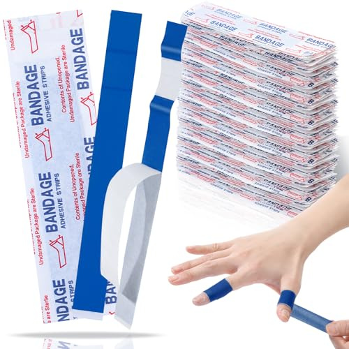 Geiserailie 120 Pcs Food Service Blue Detectable Bandage Woven Fingertip Waterproof Flexible Bandages Non-Stick Pad Latex Free for Catering First Aid Kit Wound Care and Protection (0.8 X 7,Slender)