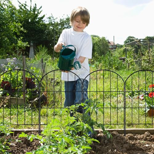 Thealyn Recinzione decorativa da giardino, 61 cm di altezza x 33 cm di larghezza (25 pannelli, lunghezza totale 8,2 m), recinzione in metallo senza scavare, recinzione per esterni, recinzione per cani