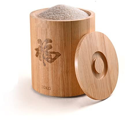 EOTRERANQ Stockage de récipient de Riz en Bois, Distributeur de céréales de récipient de Nourriture de Cuisine scellé avec Couvercle for Le Riz, Les céréales, la Farine, Les Aliments secs(S)