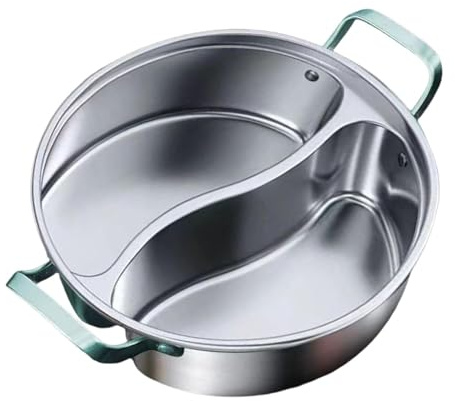 Colcolo 2-Section Divided Hot Pot, Stainless Steel Non-Stick Multi-Cooker, Thicken for Induction Gas Stove, Easy to Clean, Suit for Shabu/Soup/Fondue, Family Gathering&Party Use, 34cm(Without Lid)