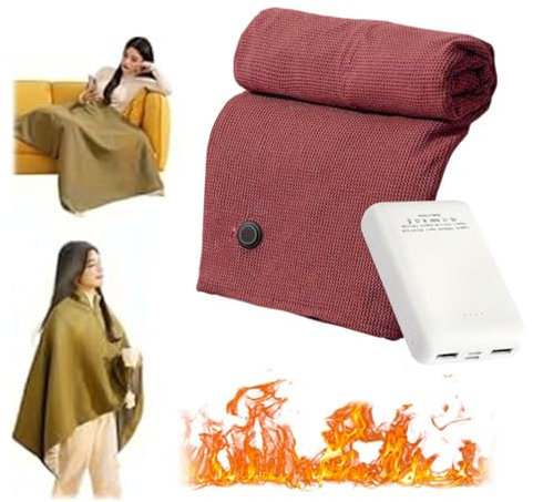 Portable Heated Shawl, Cordless Battery Operated Heated Blanket with Battery Pack, Soft Zipper Outdoor Electric Heating Lap Blanket Throw, Wearable Heated Shawl Wraps for Home Office