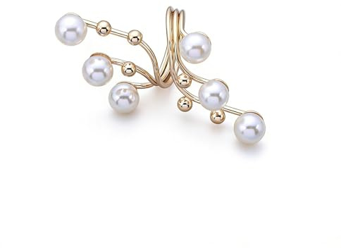 Enautoabs Bague Perle Vintage D'or Ajustable - Grappe Ouverte Bijoux Pour Femmes