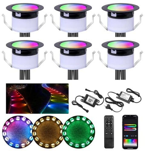 WIFI RGBW+IC Terrassen Bodeneinbaustrahler Aussen Led, Ø31mm 12V Mini Spots Led Einbaustrahler Terrassenbeleuchtung, IP67 Wasserdicht, APP Steuerbar, Kompatibel mit Alexa Google Home (6er) | 12V Mini Spots Led Einbaustrahler Terrassenbeleuchtung, IP67 Wasserdicht, APP Steuerbar, Kompatibel mit Alexa Google Home