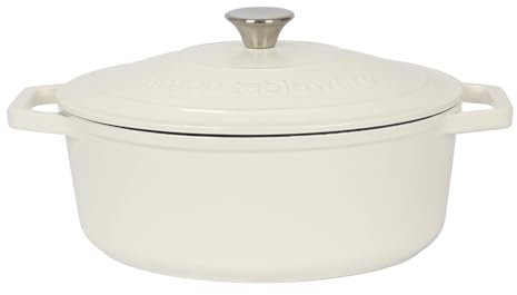 Argon Tableware 4.68L Oval Cast Iron Casserole Dish with Self-Basting Lid - Pebble Gloss - 2.3L & 4.68L Induction Hob Cooking 4.84QT Dutch Oven Bread Baking Serving Roasting Stew Stock Pot Pan