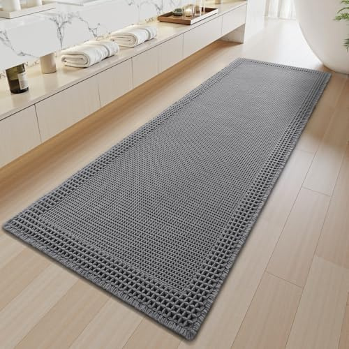 SIXHOME Tappeto Runner Tappetino moderno per waffle Antiscivolo Lavabile in Tessuto Passatoia Assorbente Facile da Pulire per Sala da Pranzo Lavanderia 60 * 180cm Grigio scuro