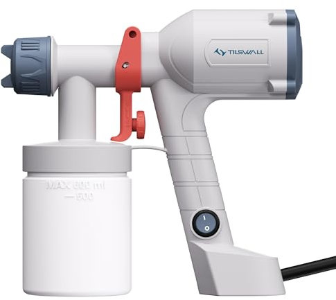 Tilswall HVLP Farbsprühsystem, Ultra-leichte Elektrische Farbsprühgerät mit 600ml Farbbehälter, 2 Düsen & 3 Sprühmustern - Ideales Farbspritzpistole für Möbel, Schränke, Zäune, Wände, Türen, Weiß