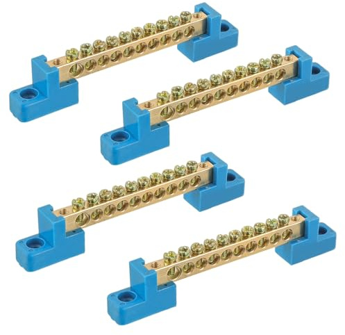HUAREW Grounding Bus Bar 10 Positions, Ground Bus Bar Terminal Block, Brass Wire Screw Terminal Electrical Bus Bars(Pack of 4)