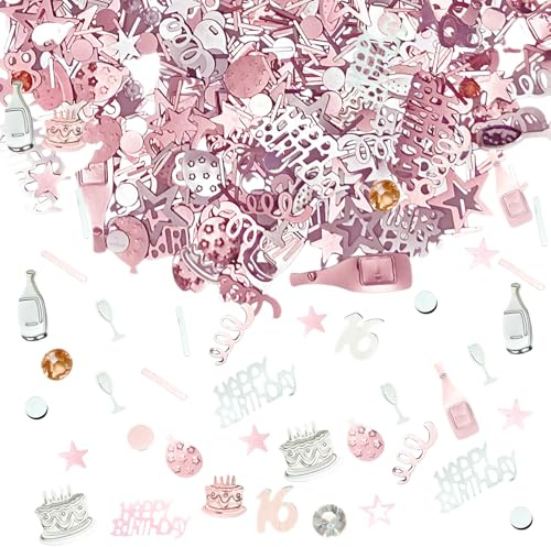 Bliceon 16th Birthday Confetti, 20g Pink and Silver Shiny Decorative Scatter Confetti for Table Decor, Gift Bags, Invitations, Cake Stands and Party Decorations, 16th Birthday Celebrations