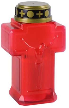 Mipcase Lampe Rituelle Croix Jésus lumières funéraires lumières commémoratives du cimetière pour la tombe bougie catholique bougie de prière lampe ange Plastique rouge