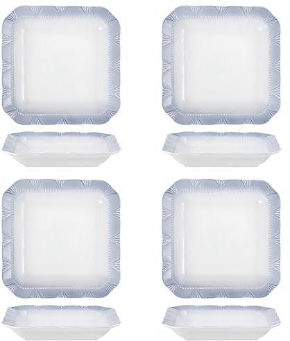 lcvtos Juego de Platos de Cerámica para Cena, Platos de Sushi Y Platos de Fiesta Azules y Blancos, Platos de Postre Grandes Irrompibles para Bocadillos, Pan (Plato cuadrado hondo de 8 - 4 piezas)