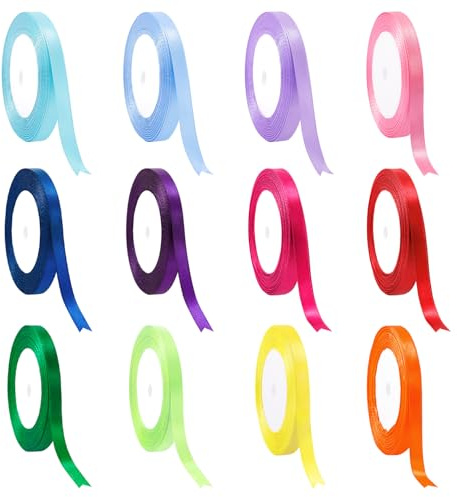 SYEYCW 12 Satinbänder Bunt, Polyester Satinband, 6 mm × 22 m, Schleifenband Seidenband, Dekoband Stoffband Set, für Heimwerkerkunst Handwerk, Geschenk Verpackung, Schleifen, Hochzeitsdekoration