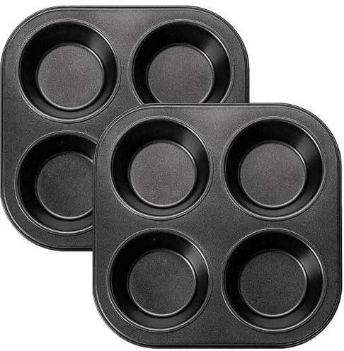 Hintyne 2 x Muffinform für die Heißluftfritteuse kleine Muffinform mit 4 Mulden antihaftbeschichtet leicht zu reinigende Mini-Cupcake-Formen aus Karbonstahl für den Heißluftfritteusen-Toasterofen