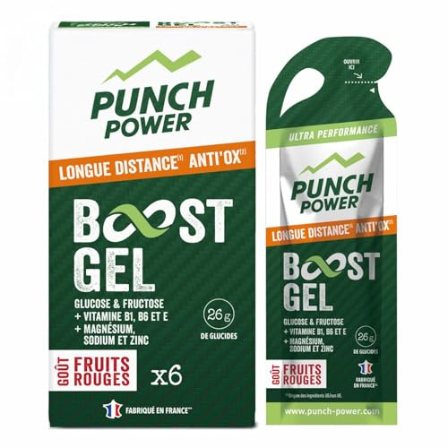 Gel Energetique - Pour Sportifs - Punch Power - Fruits Rouges - 6 Gels | Energie Pendant L'effort, Gel Glucidique De 40g, Glucose Et Fructose, Vitamines B1, B3, B6, E, Magnesium, Sodium, Zinc