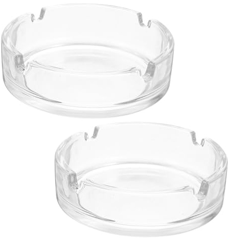 Glass Smoking Ashtray 2pcs Heavy Duty Portable Indoor Use | Simple Elegant Tabletop Decor, Easy to Clean, for Living Rooms and Office Settings, Glass Finish