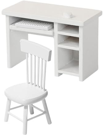 1:12 Miniatur Computer Schreibtisch und Stuhl Set Holz Arbeitszimmer Büro Tisch und Stuhl Modell Set Puppenhaus Zubehör