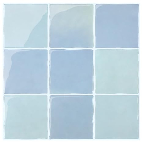 Commomy Più Spessi Piastrelle Adesive Cucina Azzurro Chiaro, 10 pezzi | Paraschizzi Cucina Mattonelle Adesive Bagno, Vinile Pannelli Decorative 3D per Parete,30,5 x 30,5 cm