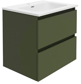 Baikal Mueble de Baño Rubi. 60cm Verde Musgo. Incluye Lavabo. Entrega Montado. Suspendido 2 Cajones con Cierre Amortiguado.
