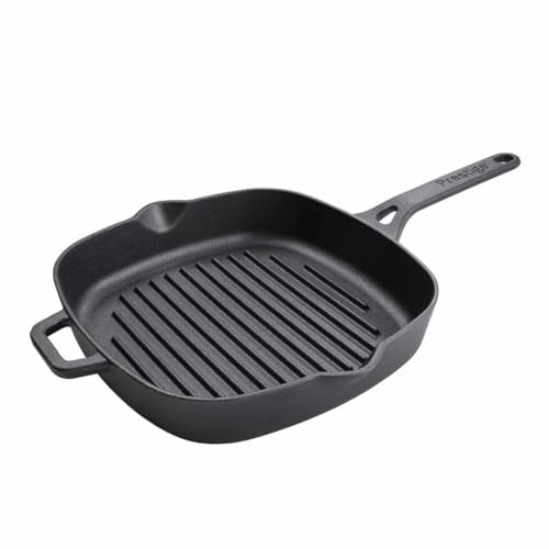 Prestige Cast Iron 25cm Grill Pan – Pre-Seasoned, Non-Toxic, Induction & Oven Safe, Easy Clean, Black