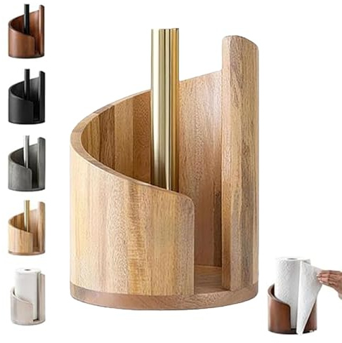 Mountain Papierhandtuchhalter, Mountain Paper Towel Holder, Arbeitsplatte Holz Küchenrollenhalter mit Metallhalterung, müheloses Einhand-Abreißen, für Jumbo- und Megarollen (Naturholz)