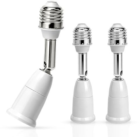 LteelDay Confezione da 3 Prolunga Portalampada E27, Adattatore per Lampadina Flessibile 10,5 cm, Supporto Orientabile a 180° SOLO per Lampadine LED, Plastica, Bianco