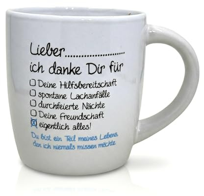 MIJOMA Tazza di ringraziamento da personalizzare – Regalo per le persone preferite – Stampata con amore – da riempire e regalare (caro ... grazie per)