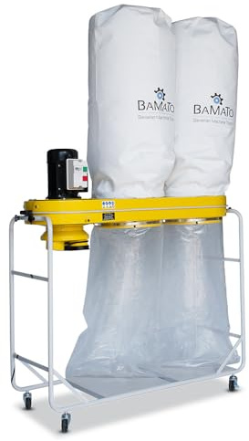 BAMATO Absauganlage AB-2800 400V Holzabsaugung 2800m³/h Späneabsaugung | Leistung 2200W Absauganlage (400V) mit 2800 m³/h Luftleistung | 1900 Pa, 3-fach Verteiler, 2 x 175L Säcke 180° schwenkbar