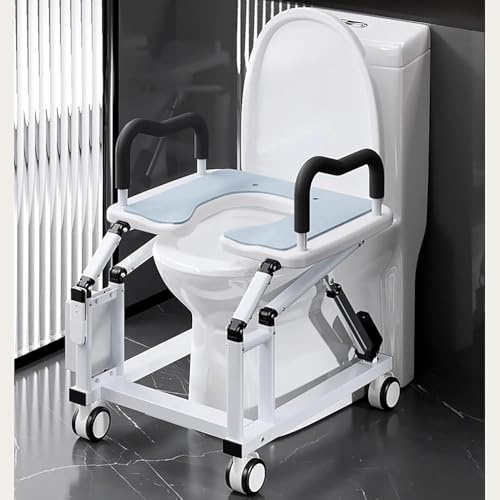 Sollevatore elettrico per WC con braccioli antiscivolo e ruote a 360° per sicurezza e mobilità degli anziani