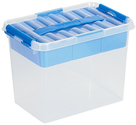 Sunware Q-line Aufbewahrungsbox mit Einsatz 9L – 30 × 20 × 22,3 cm – Kunststoff Aufbewahrungsbox mit Deckel – Transparent/Blau