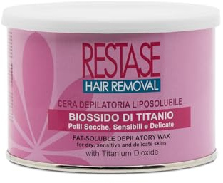 RESTASE | Cera Depilatoria Liposolubile, Biossido di Titanio, Pelli Secche, Sensibili e Delicate, 400 ml, Made in Italy