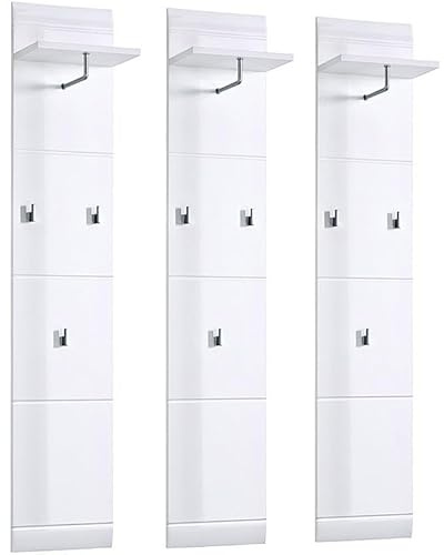Lomadox Garderobenpaneel Wandgarderobe 3-teiliges Flurgarderoben Set Hochglanz weiß, B/H/T 130/153/23cm